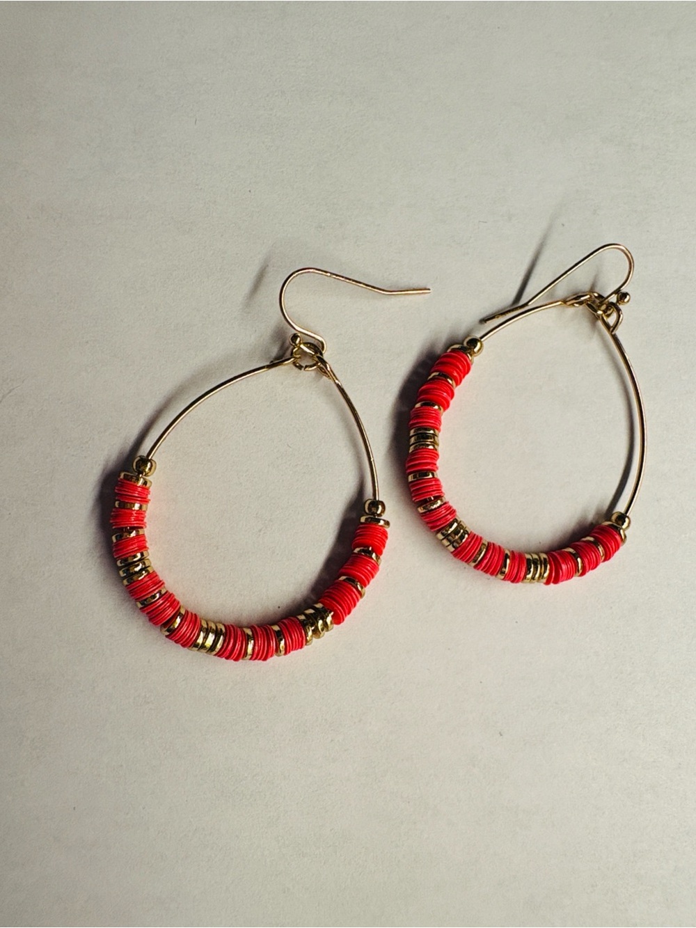 Gold Hoop Earrings with hot pink Bead Accents